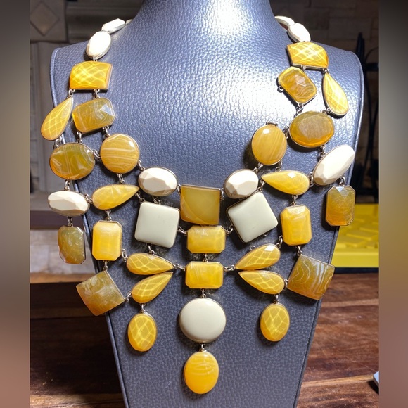 Colleen Lopez Large Multi Color Acrylic Bib Statement Womens Necklace Yellow 28” - Picture 1 of 5